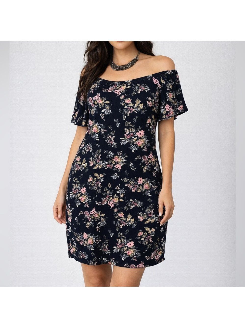 GUILTY Navy Blue Floral Stretch Dress Size 1X